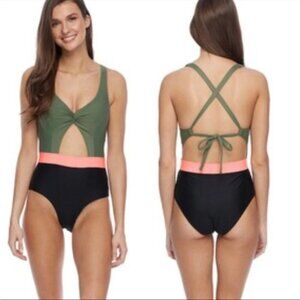 Body Glove Womens One Piece Swimsuit Size Large Black Cutout Monokini Swimwear